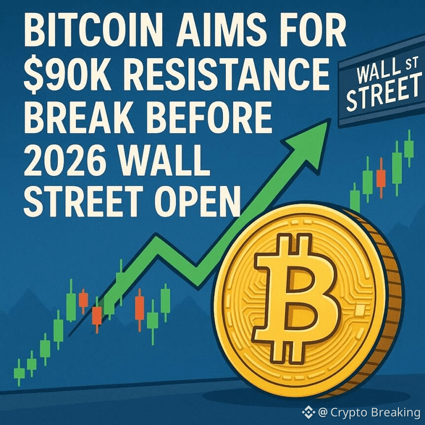 Bitcoin Aims For $90k Resistance Break Before 2026 Wall Street Open