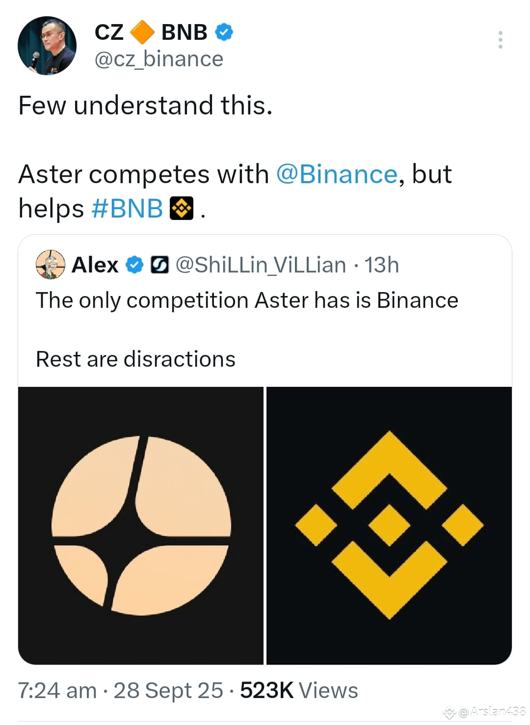 This tweet from CZ is powerful. 💥 He says *$ASTER may | Arslan438 on  Binance Square