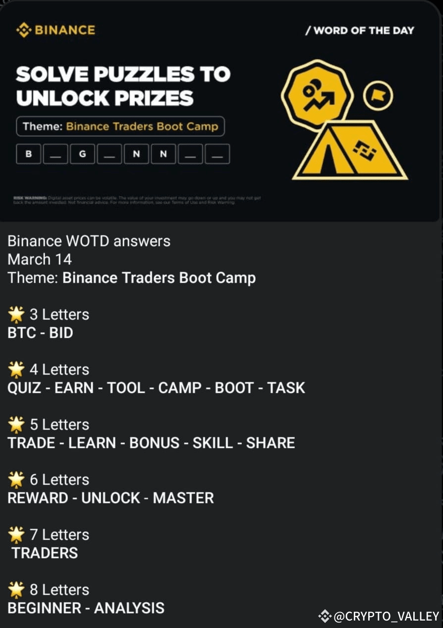 Binance WOTD answers - All words of this week March | CRYPTO_VALLEY on  Binance Square