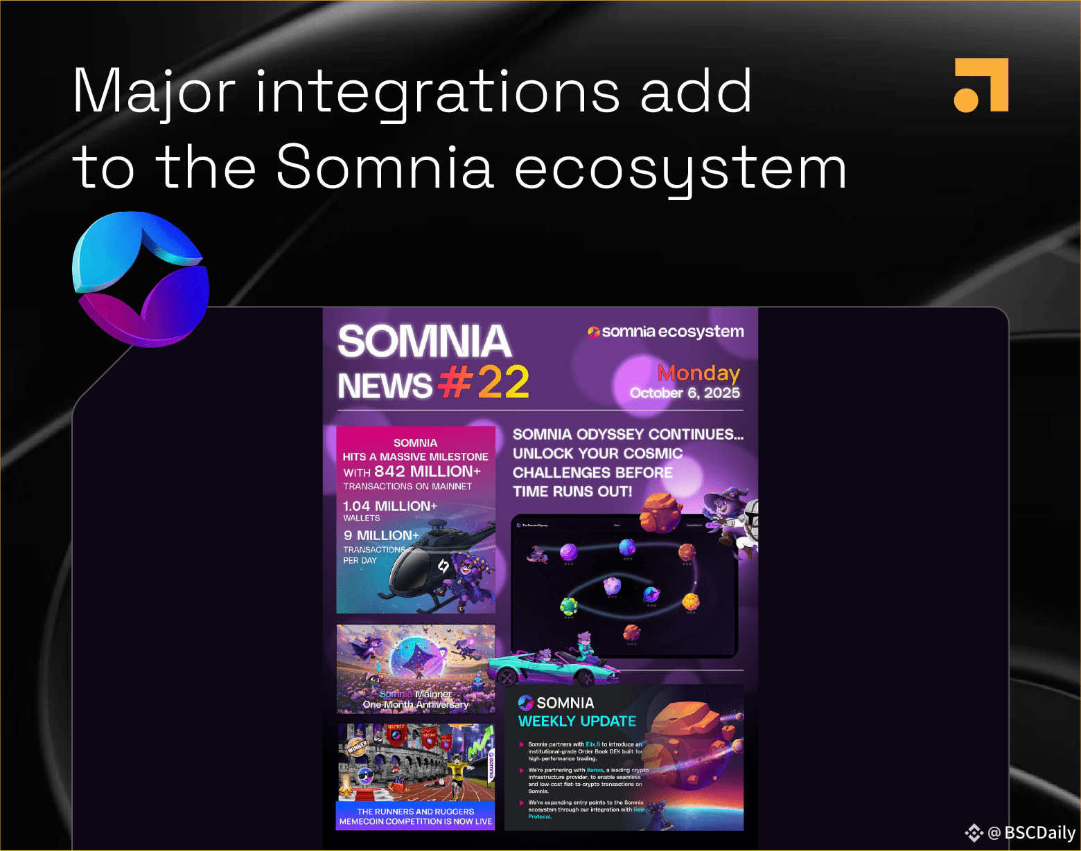 Major integrations add to the Somnia ecosystem 🚀 🔸842M+ | BSCDaily on ...