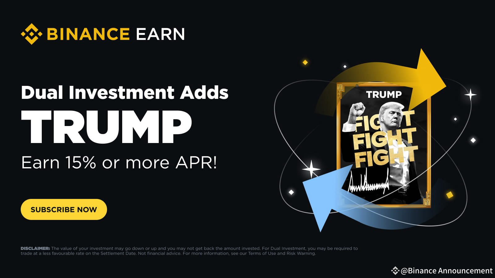 Binance Earn Adds OFFICIAL TRUMP (TRUMP) on Dual Investment | Binance  Announcement on Binance Square