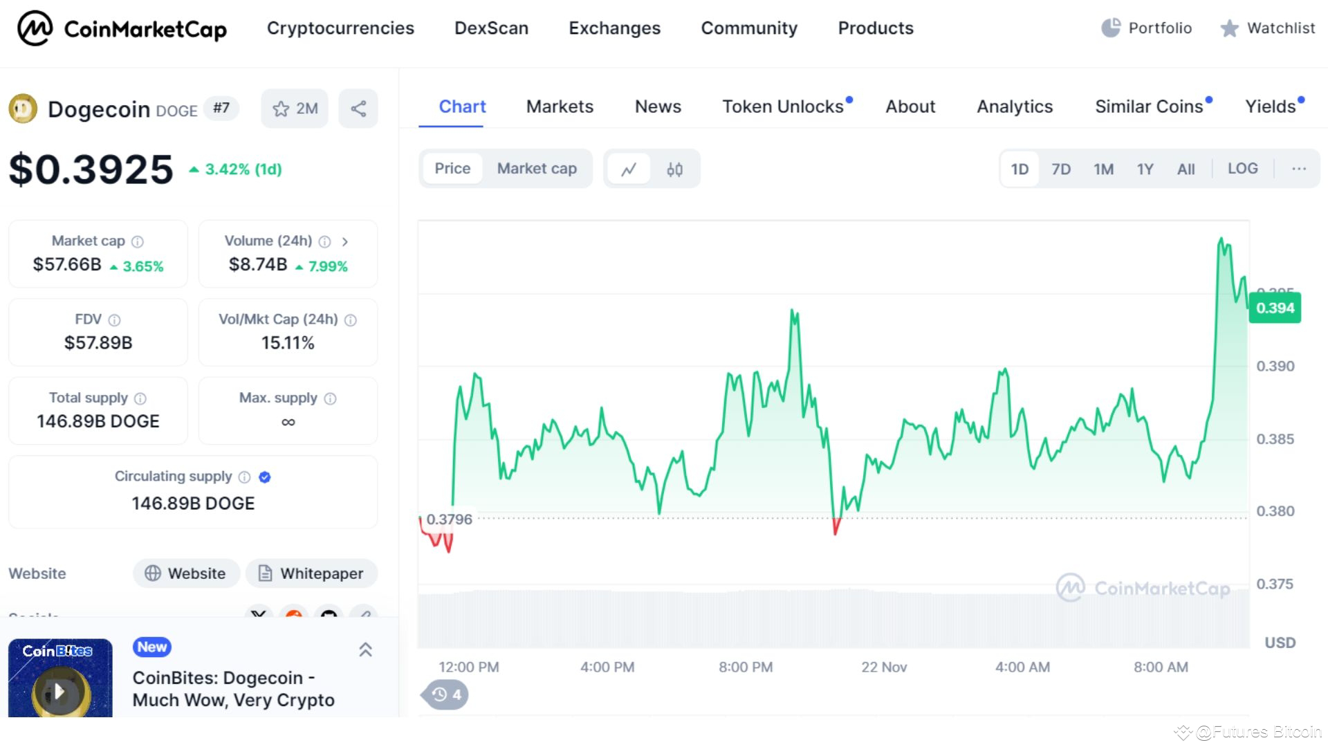 Thông tin về DOGE Coin trên Coinmarketcap