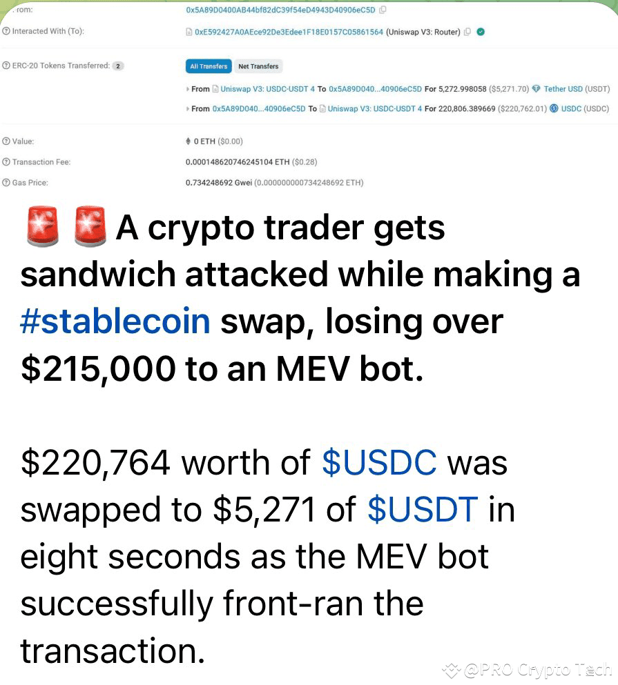 想象一下，将你的220,000美金的USDC兑换成USDT，却只收到5,000美金，因为你遭遇了MeV攻击💀 我真的| PRO Crypto  Tech发布于币安广场