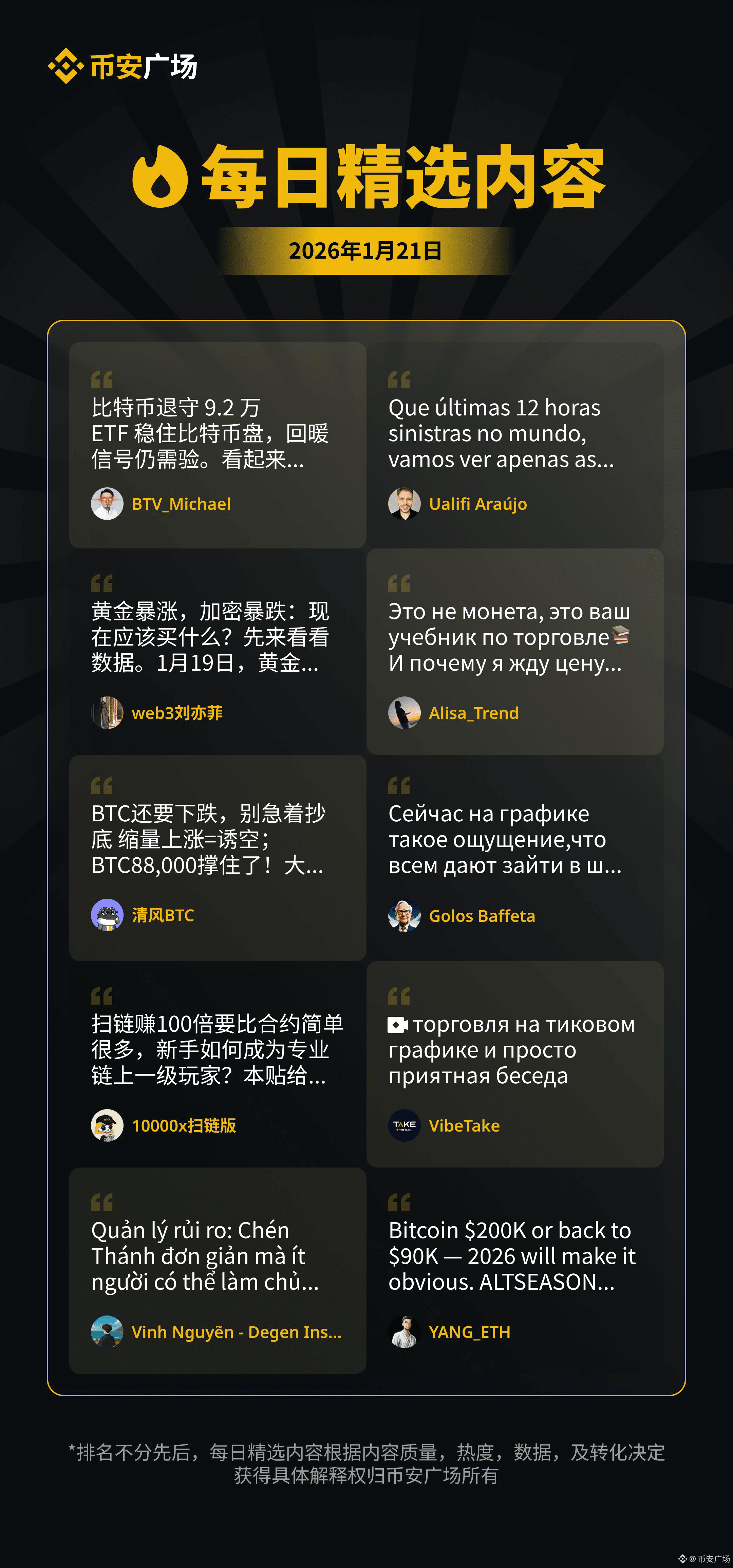 币安广场交易直播预告】 交易直播大碰撞，技巧互动乐不停！ 每周精选不同的交易主播，聚焦潮流行情，和高手们一起火力全开| 币安广场发布于币安广场