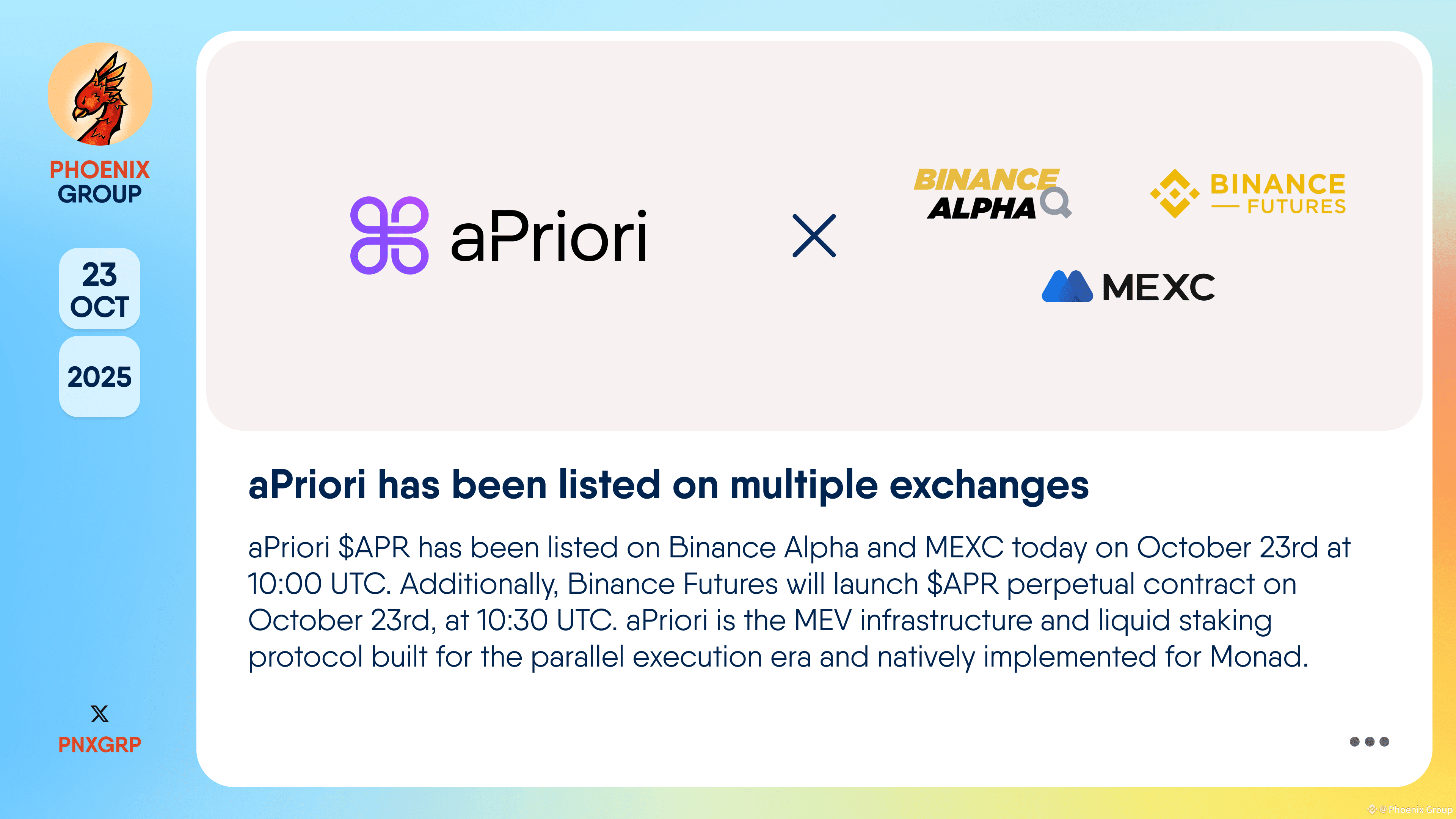aPriori has been listed on multiple exchanges #aPriori $APR | Phoenix Group  on Binance Square