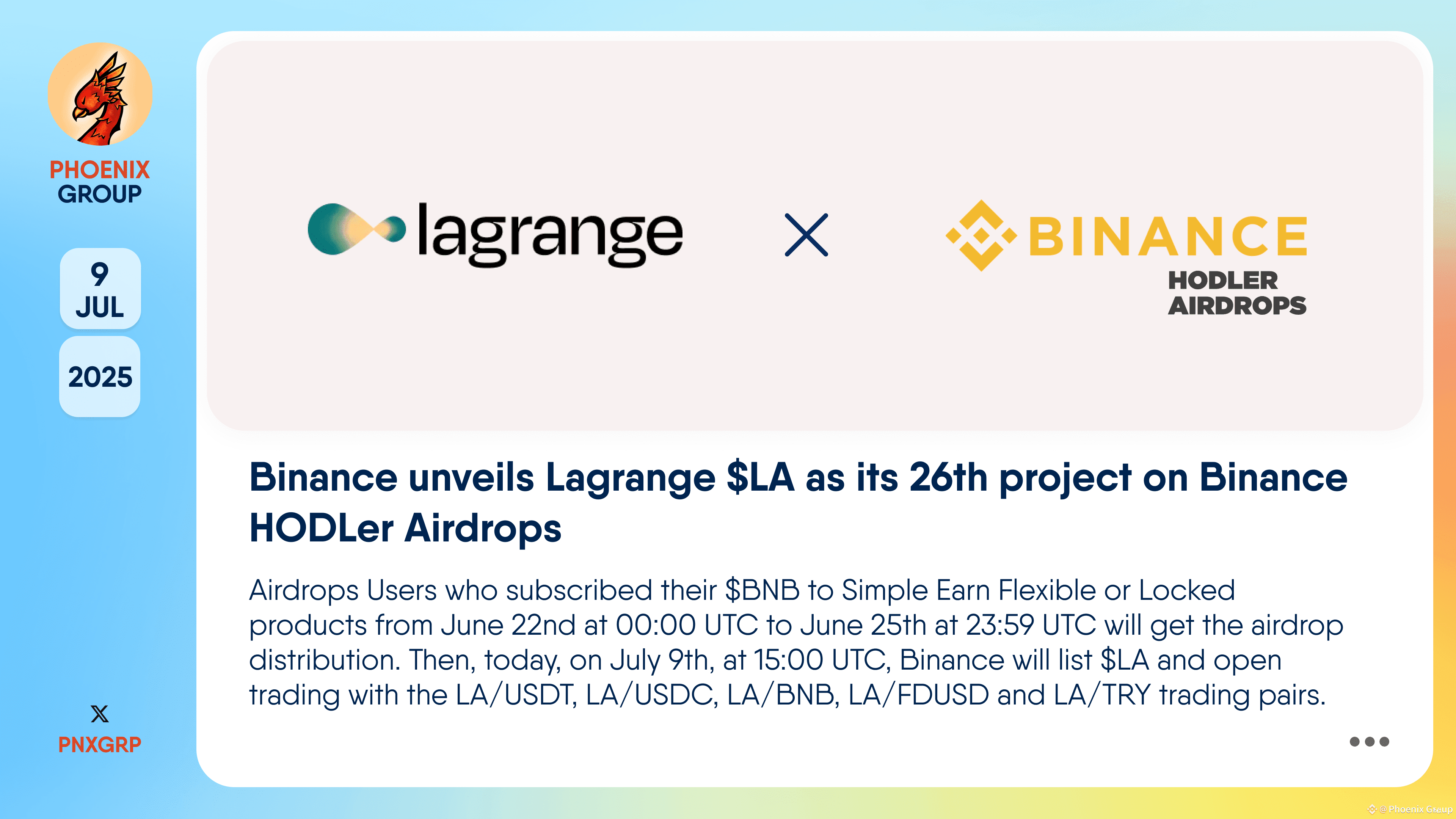 Binance unveils Lagrange $LA as its 26th project on Binance | Phoenix Group  on Binance Square