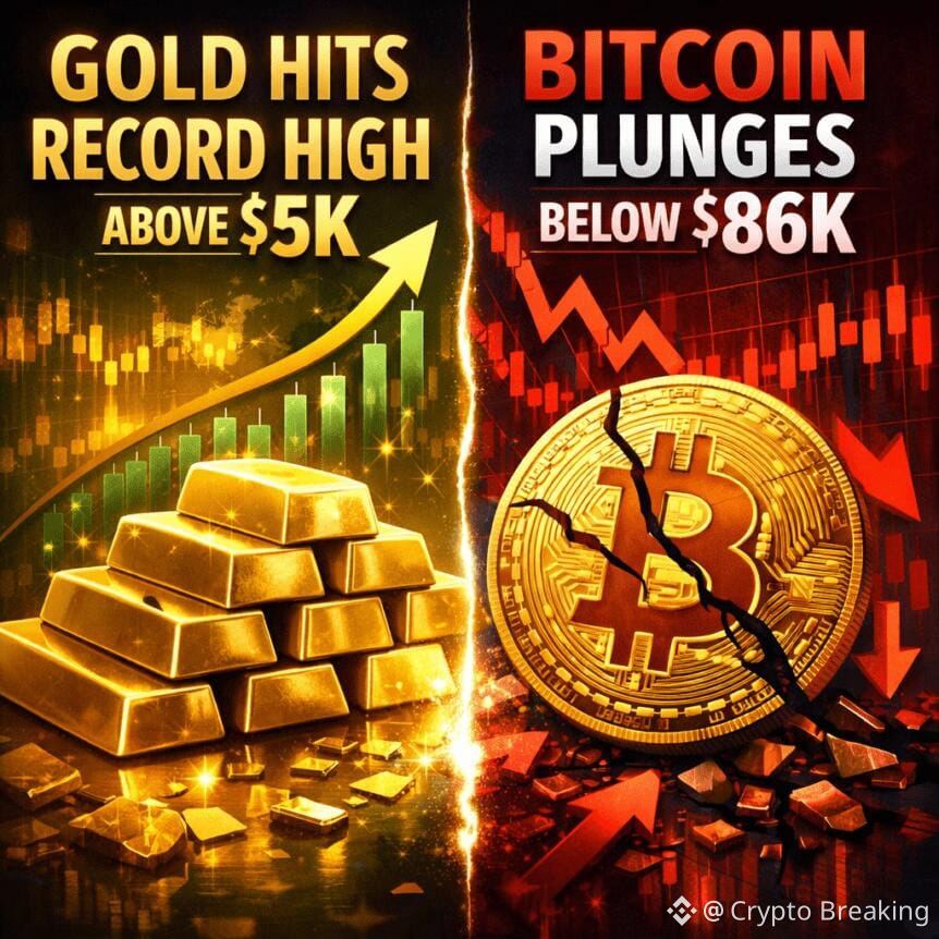 Gold Reaches Record High Above $5k As Bitcoin Falls Under $86k