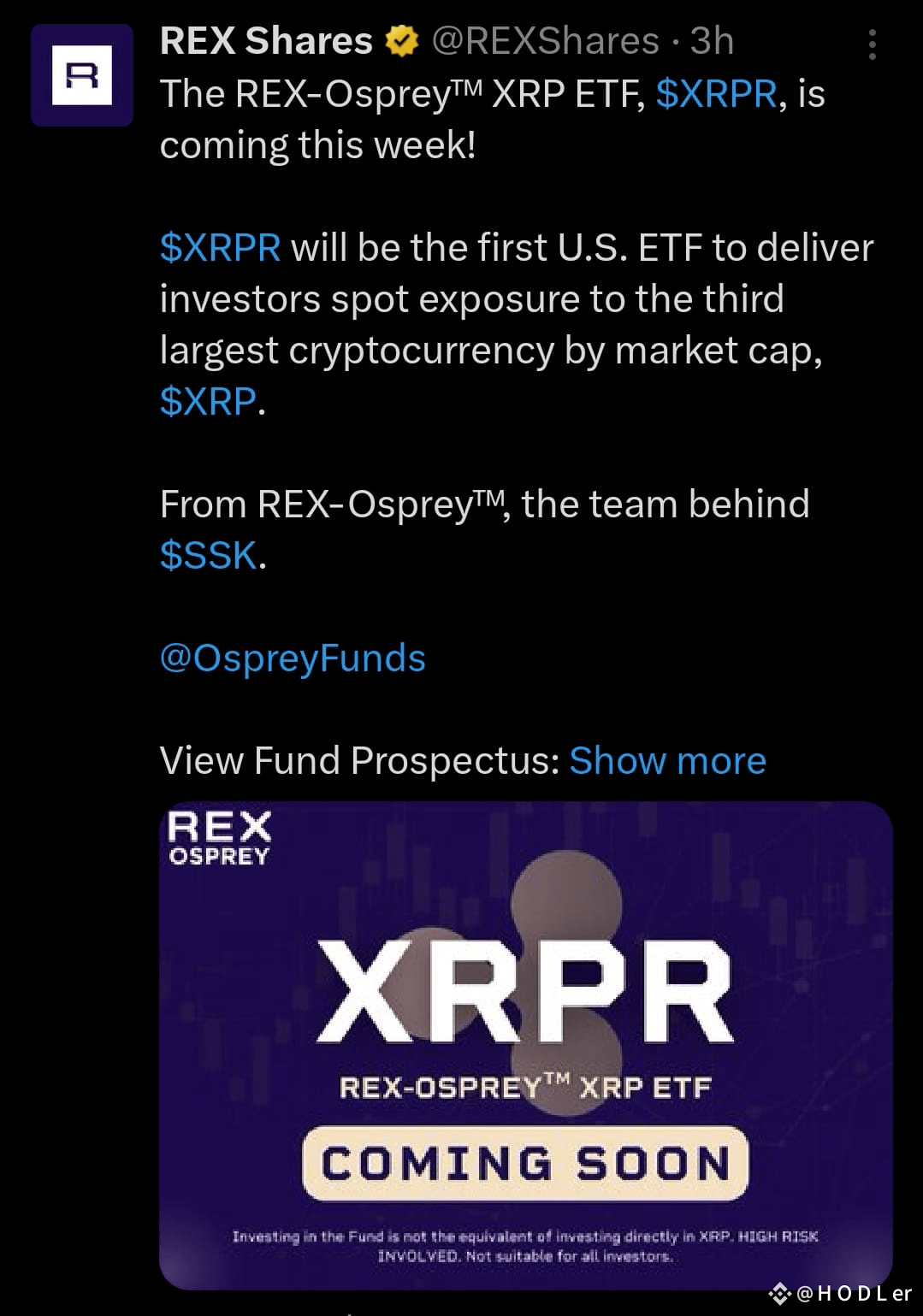 🔥 The wait is over: REX-Osprey™ XRP ETF ($XRPR) launches | H O D Ler B on  Binance Square