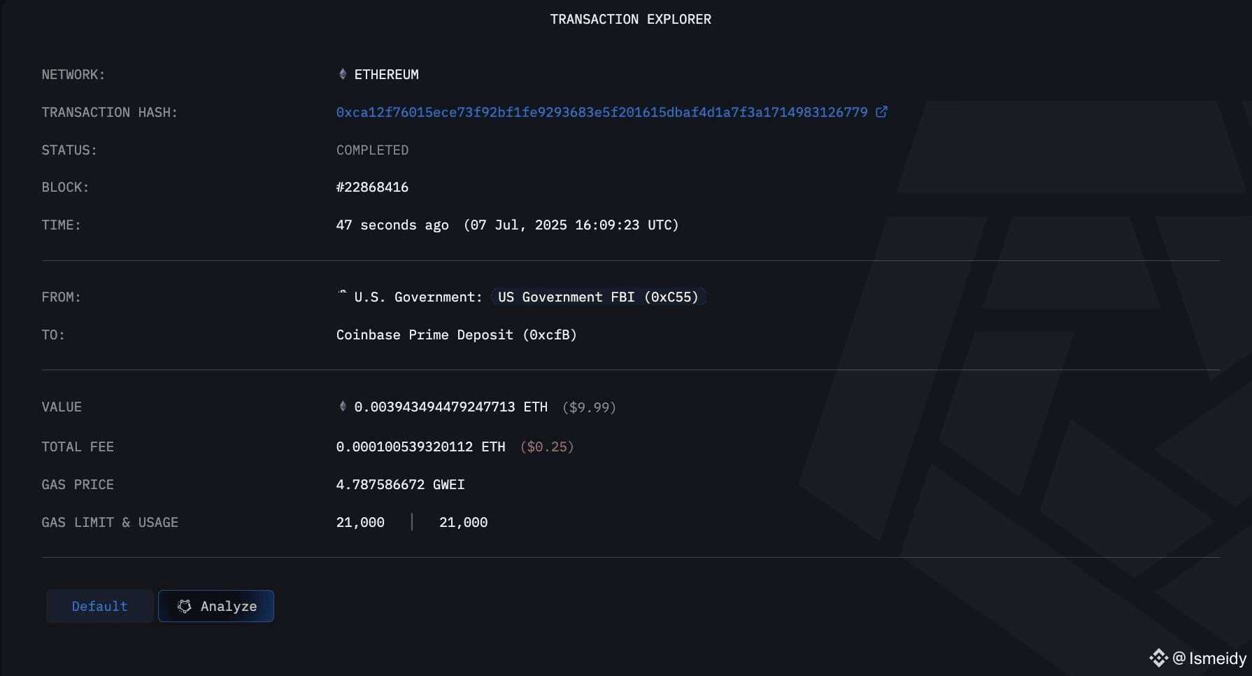 U.S. Unleashes the Crypto Storm, Deposits $200,000 in #ETH | Ismeidy on  Binance Square
