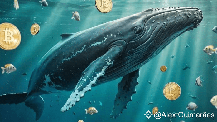 Baleia de bitcoin nadando com bitcoins flutuando