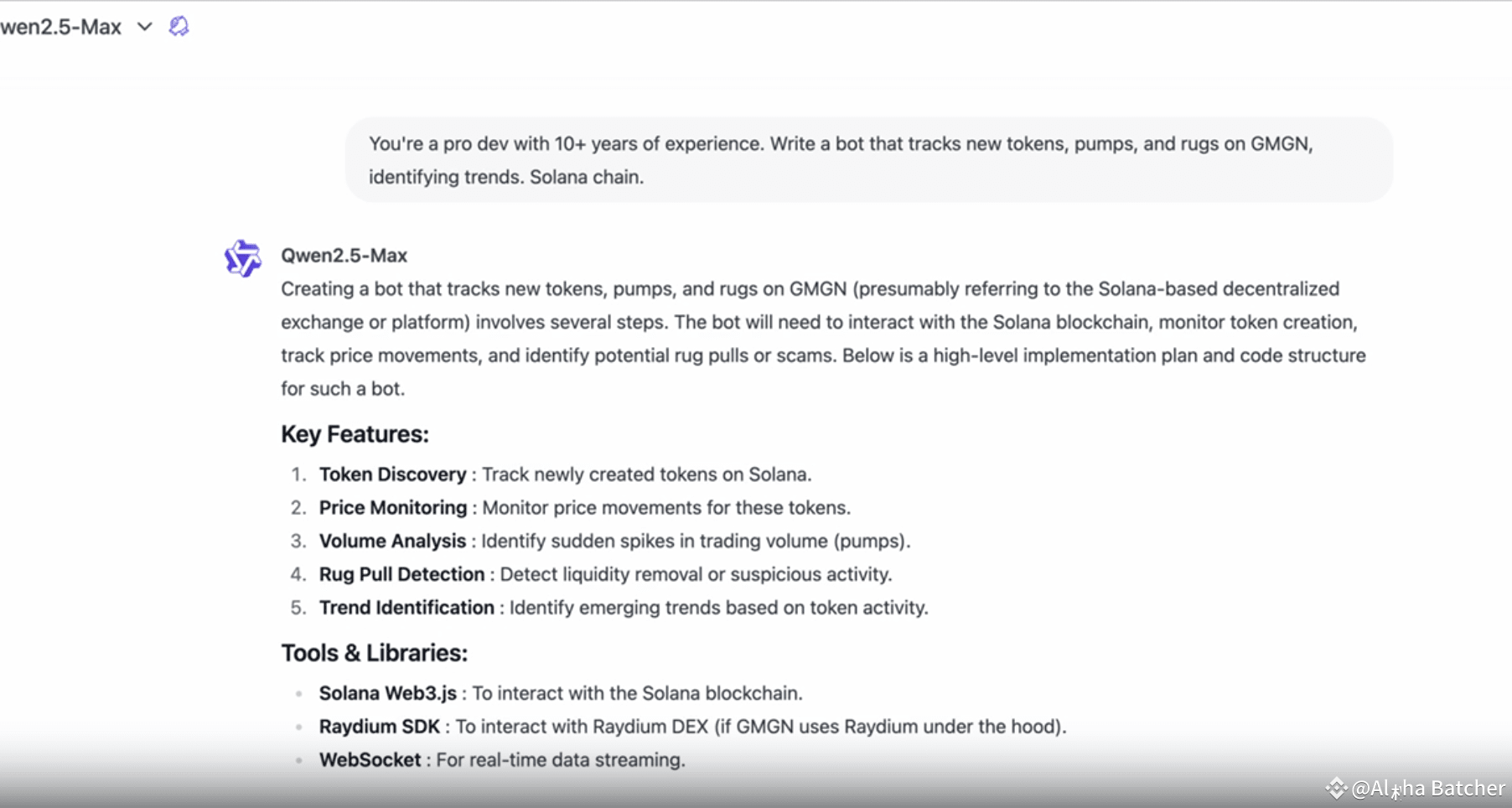Qwen 2.5 Max is a crypto money printer. No trade, no coding skills needed.  Anyone can do it | Alpha Batcher on Binance Square
