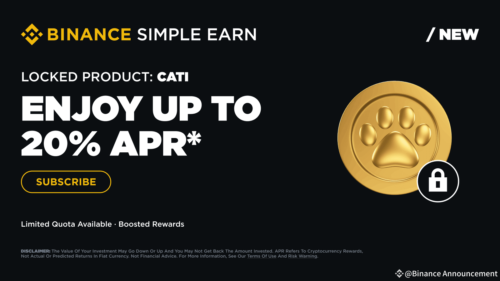 Binance Earn: Enjoy 20% APR Rewards with CATI Locked Products! | Binance  Announcement on Binance Square