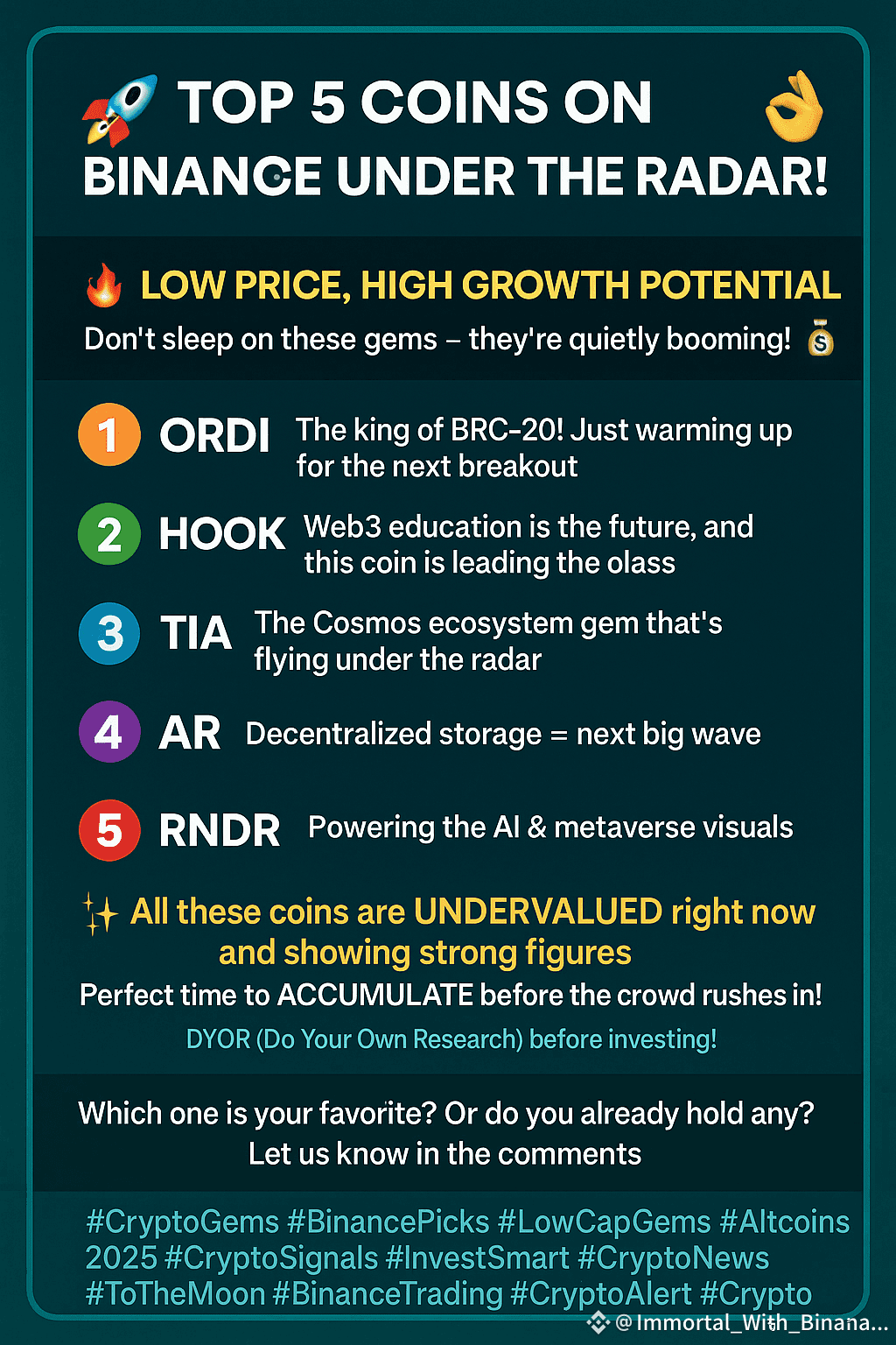 🚀 Top 5 Coins on Binance Under the Radar! 💎 🔥 Low Price, |  Immortal_With_Binanace on Binance Square