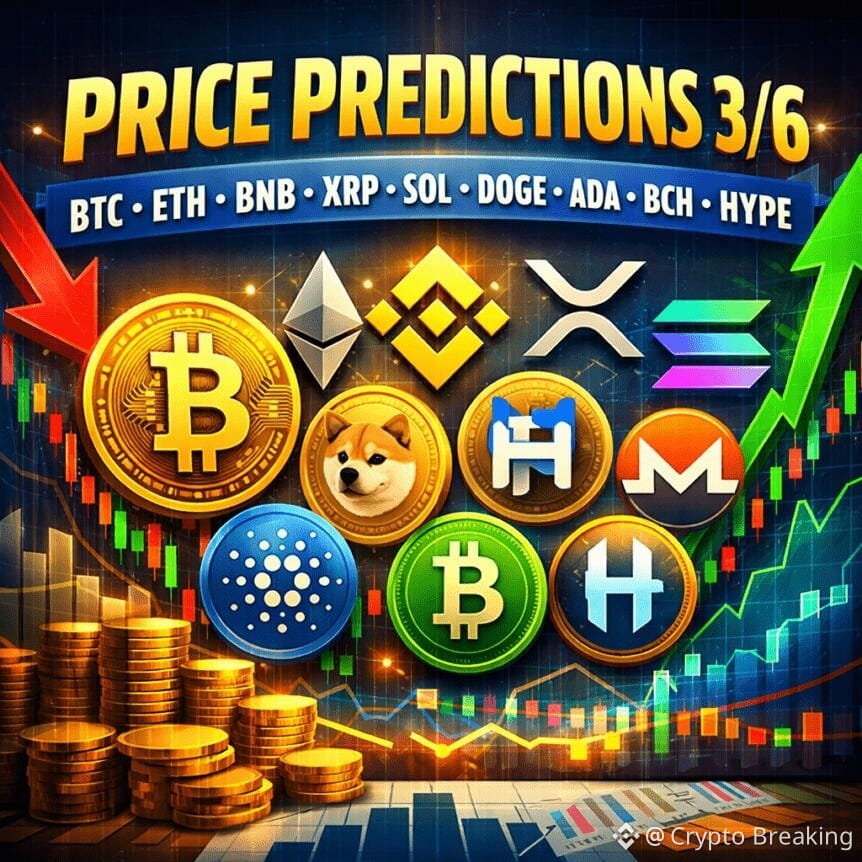 Price Predictions 3/6: Btc,eth,bnb,xrp,sol,doge,ada,bch,hype,xmr