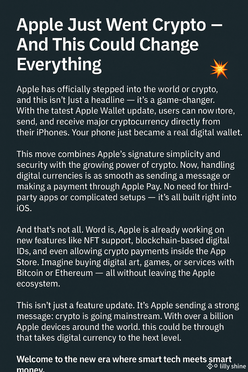AppleCryptoUpdate Apple Just Went Crypto — And This Could | lilly shine on  Binance Square