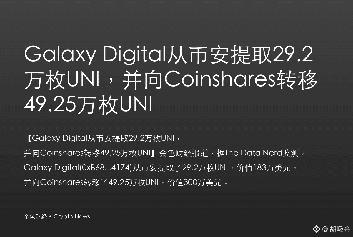 UNI 顶级机构“乾坤大挪移”！✨ Galaxy Digital两笔大额UNI转账： 1. 从币安提出29.2万枚| 大能大能你真了不得发布于币安广场