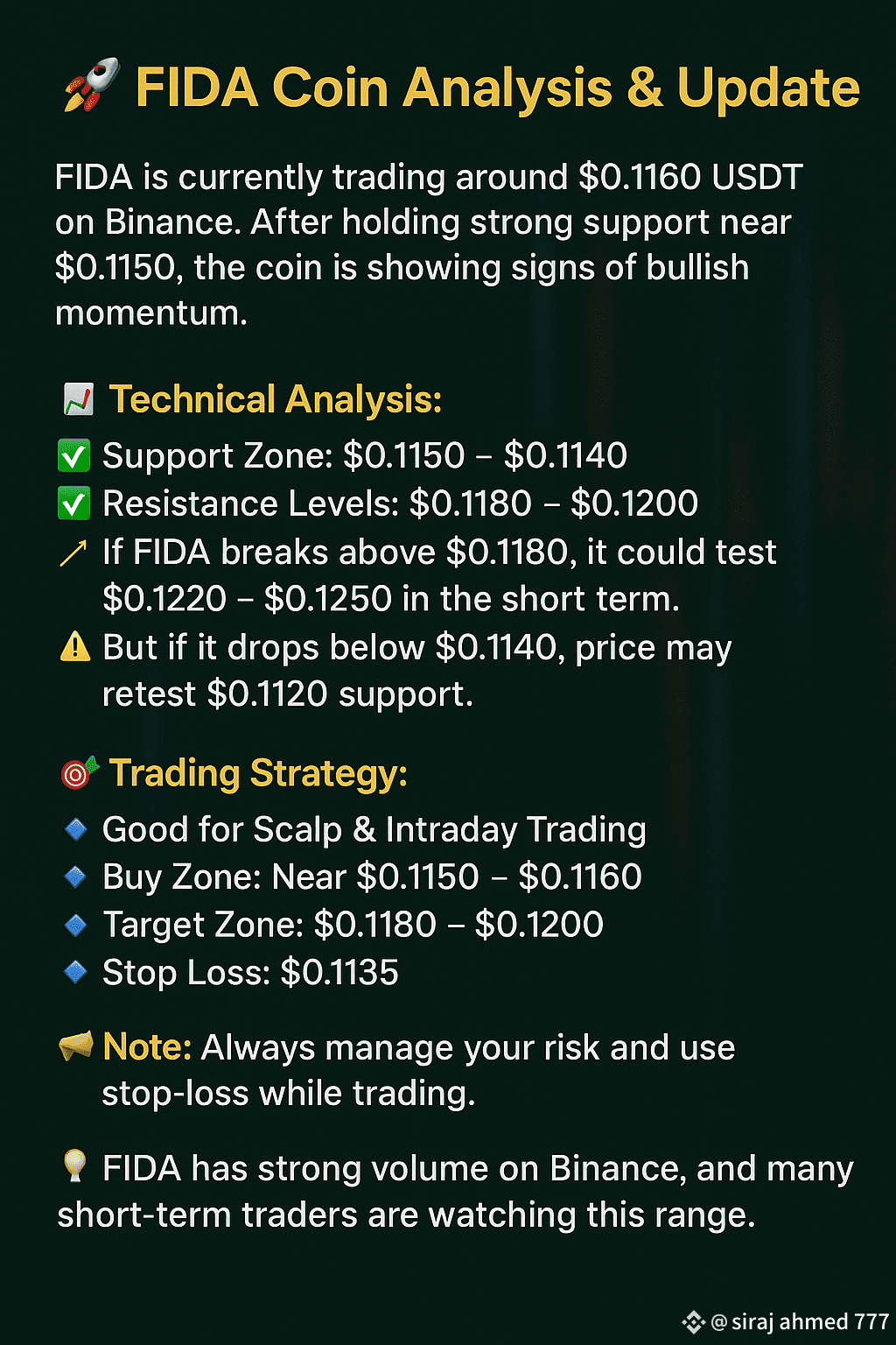 Binance Post for FIDA/USDT 🚀 FIDA Coin Analysis & Update | SA TRADER 777  on Binance Square