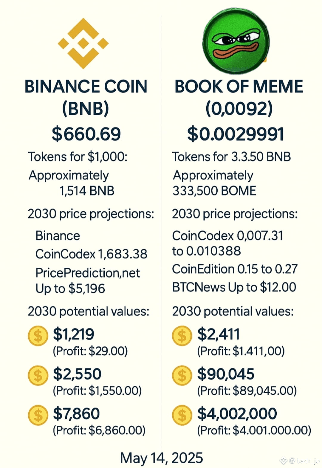 What if you invested $1,000 in $BNB or $BOME and | badr_jo on Binance Square