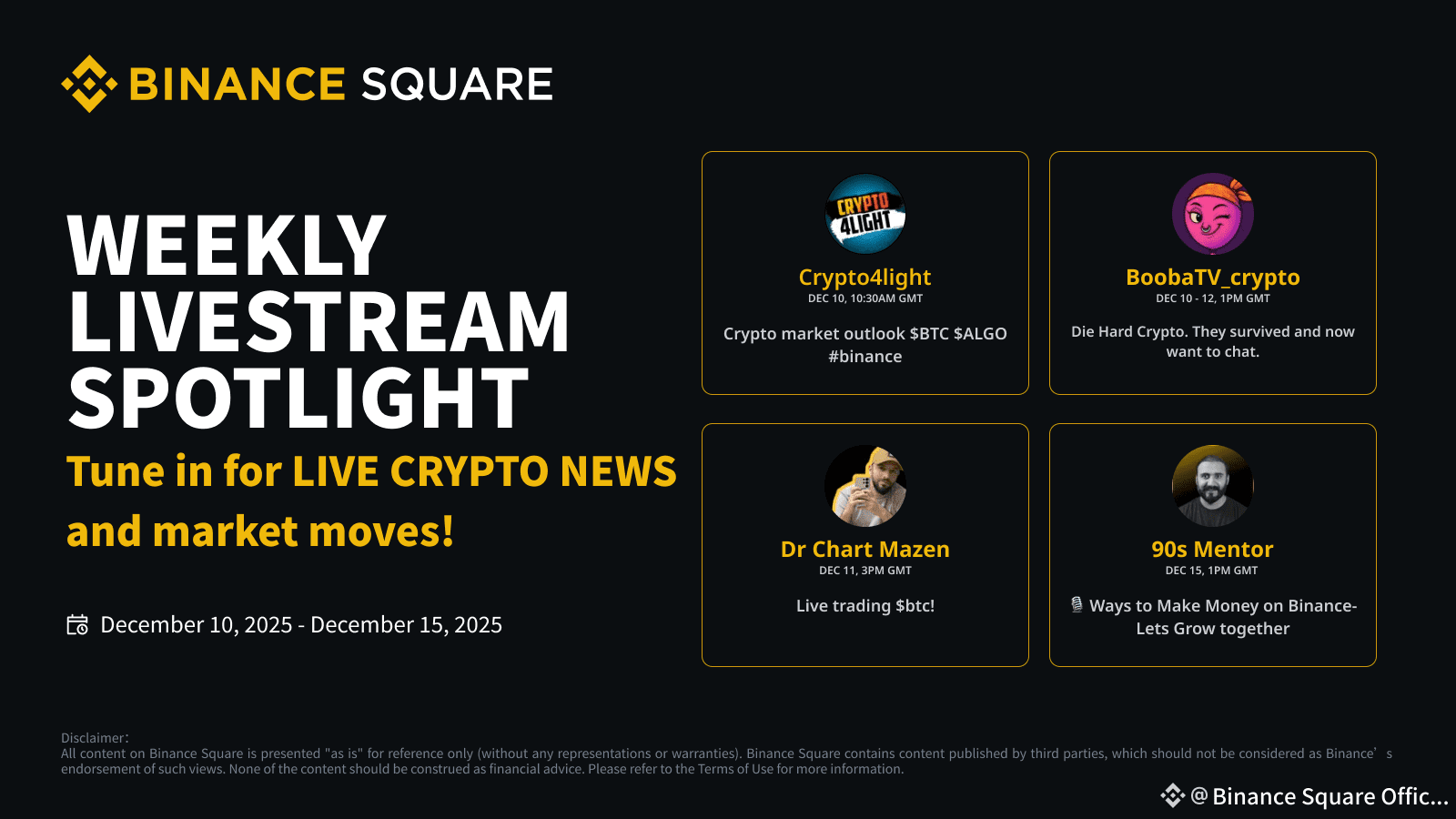 Binance Square Trading Live Stream Preview】 📅 December 10 | Binance Square  Official on Binance Square