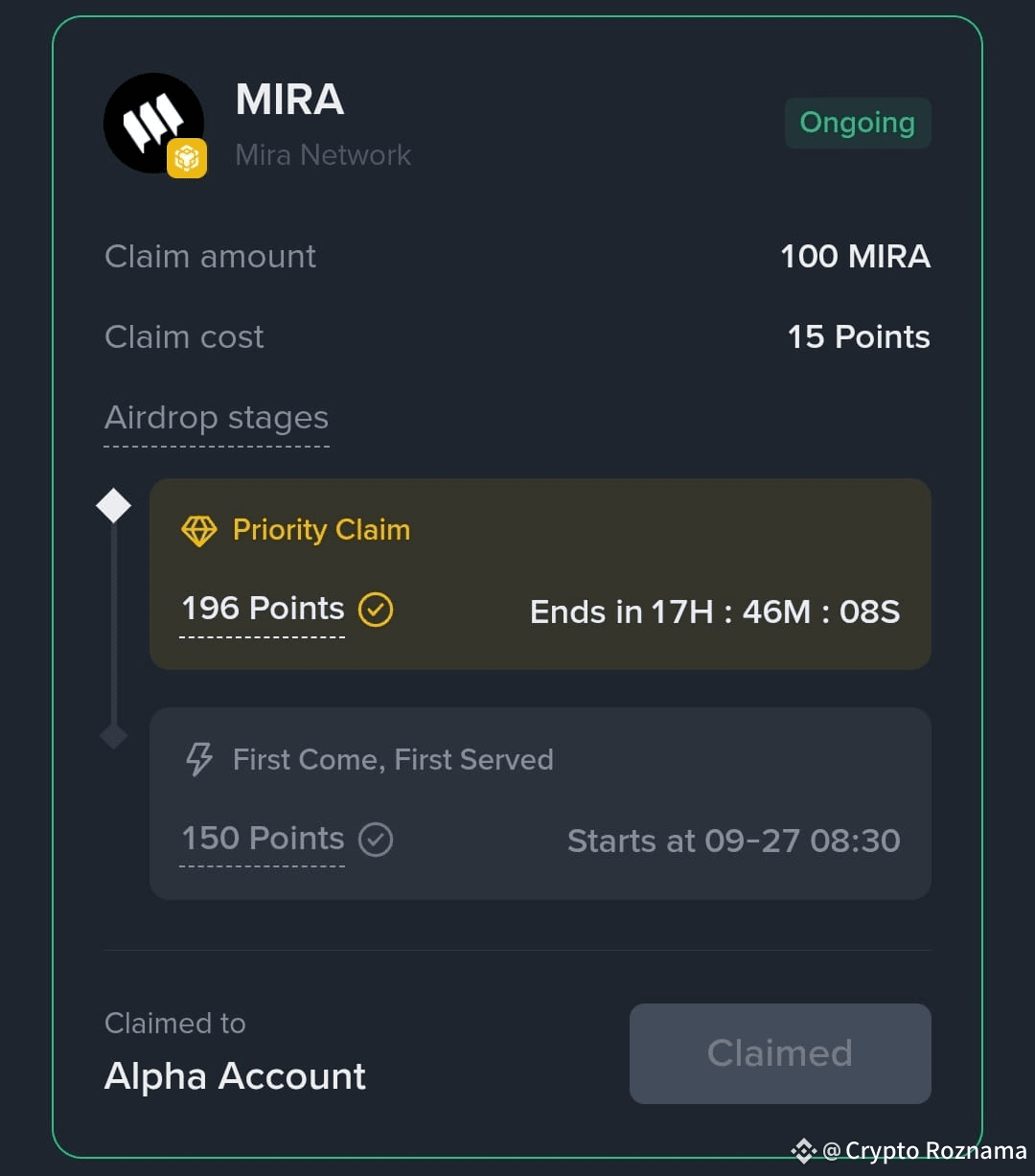 $MIRA Today again Received $140 of MIRA token Create New | Crypto ...