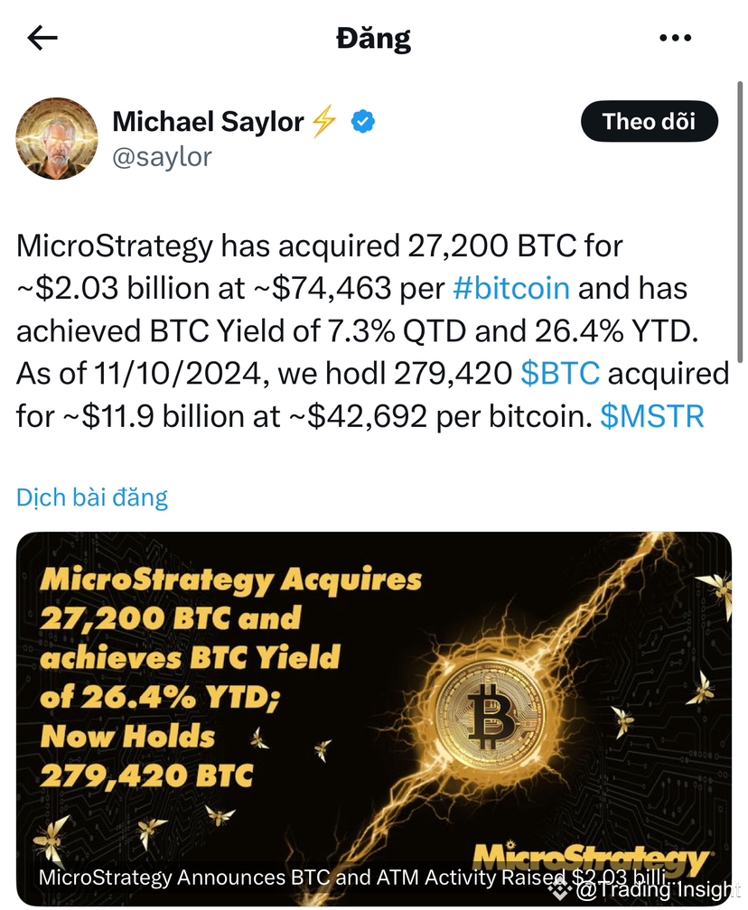 🚨Michael Saylor 宣布他以平均价格~$74K4/BTC 额外购买了27200 个比特币~2.03B | Trading  Insight_DN发布于币安广场