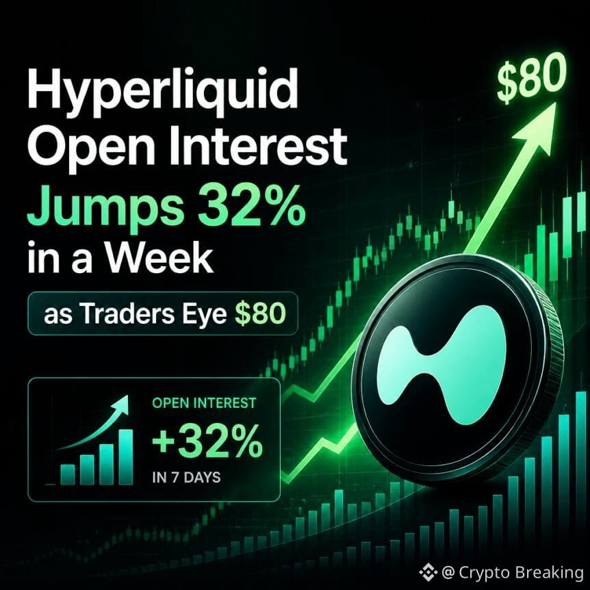 Hyperliquid Open Interest Jumps 32% In A Week As Traders Eye $80