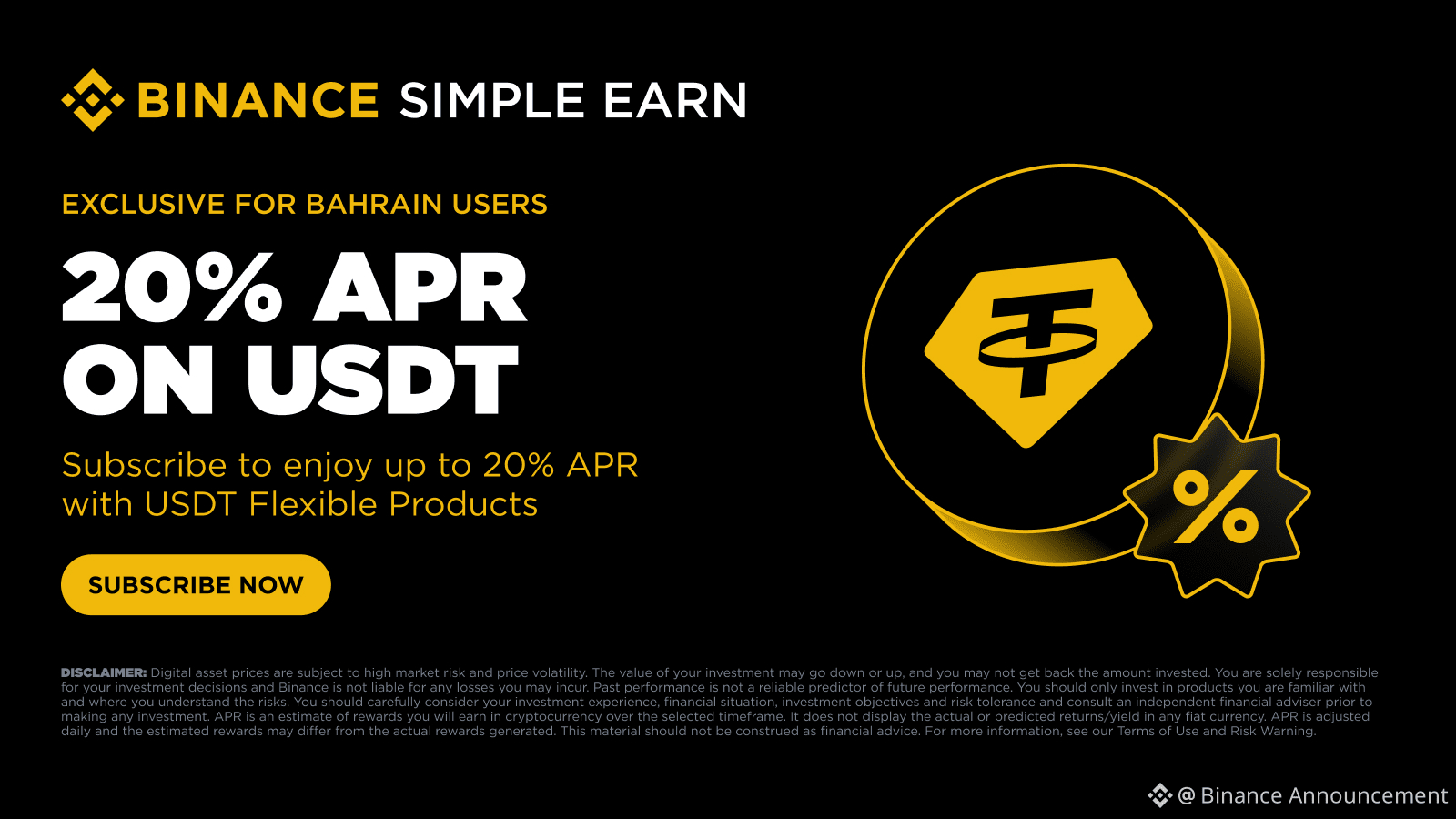 Bahrain Exclusive: Earn Up to 20% APR with USDT Simple Earn | Binance ...