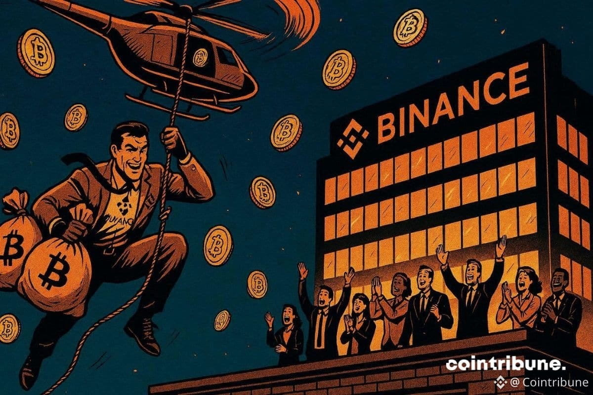 Un responsable de Binance qui rapporte en hélicoptère des bitcoin achetés en pleine crise.