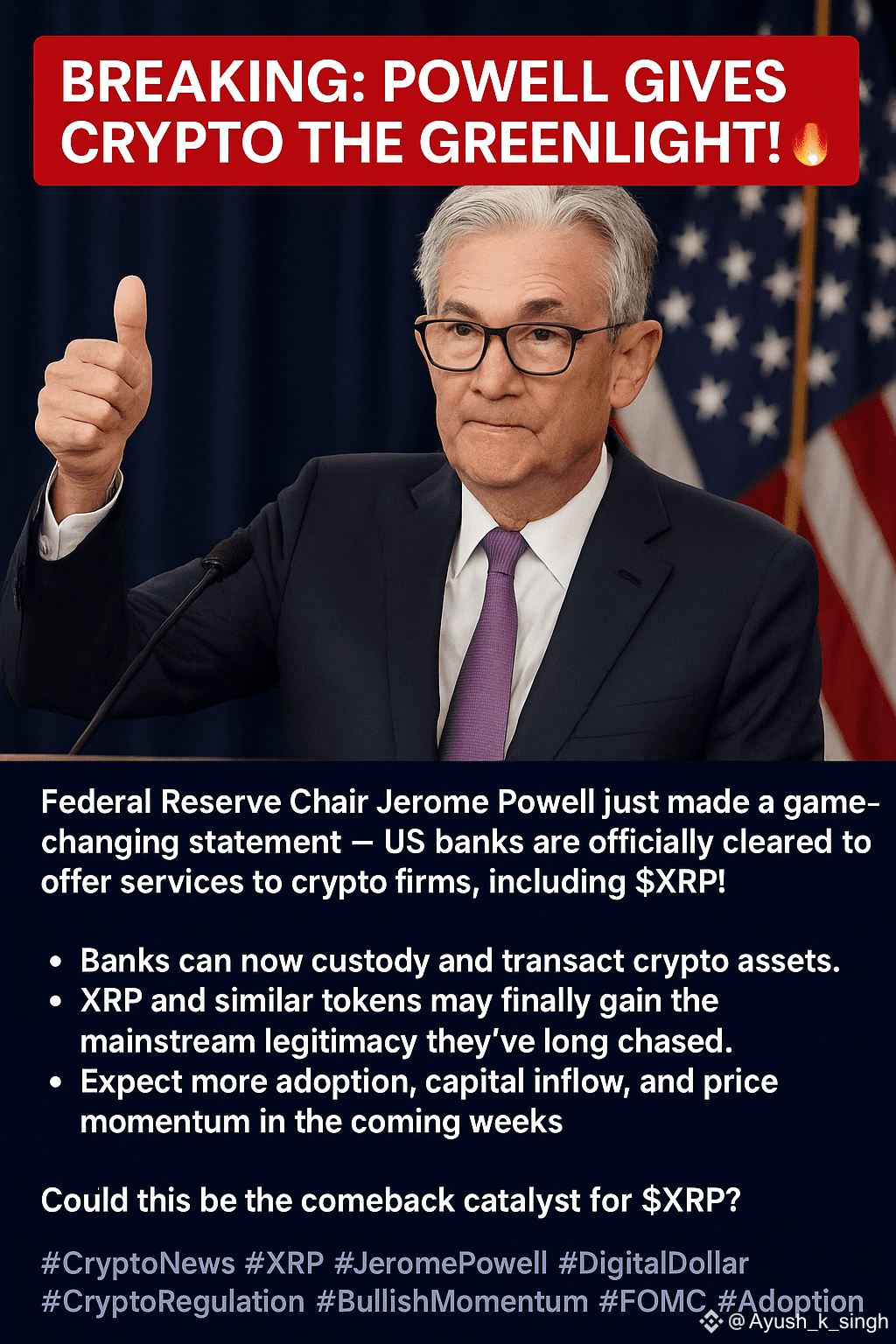 🚨 BREAKING: Powell Gives Crypto the Greenlight! | Ayush_k_singh on Binance  Square