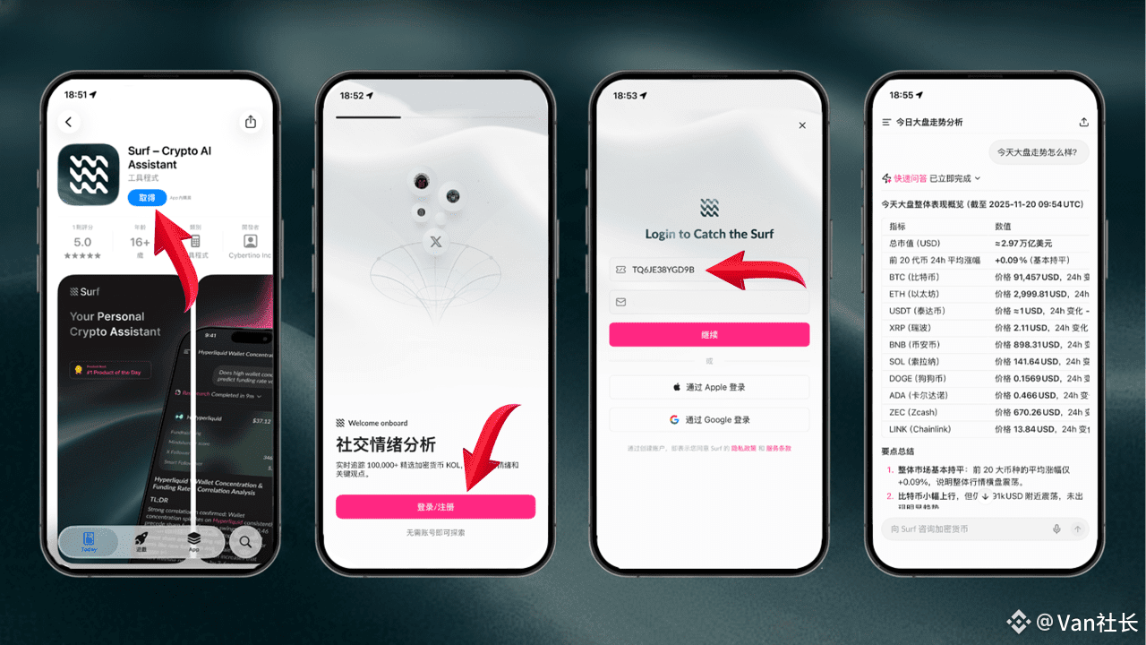 全鏈路AI 研究員——Surf AI 手機版正式上線，開啓“一鍵洞察”新紀元！ | 幣安廣場上的Van社长