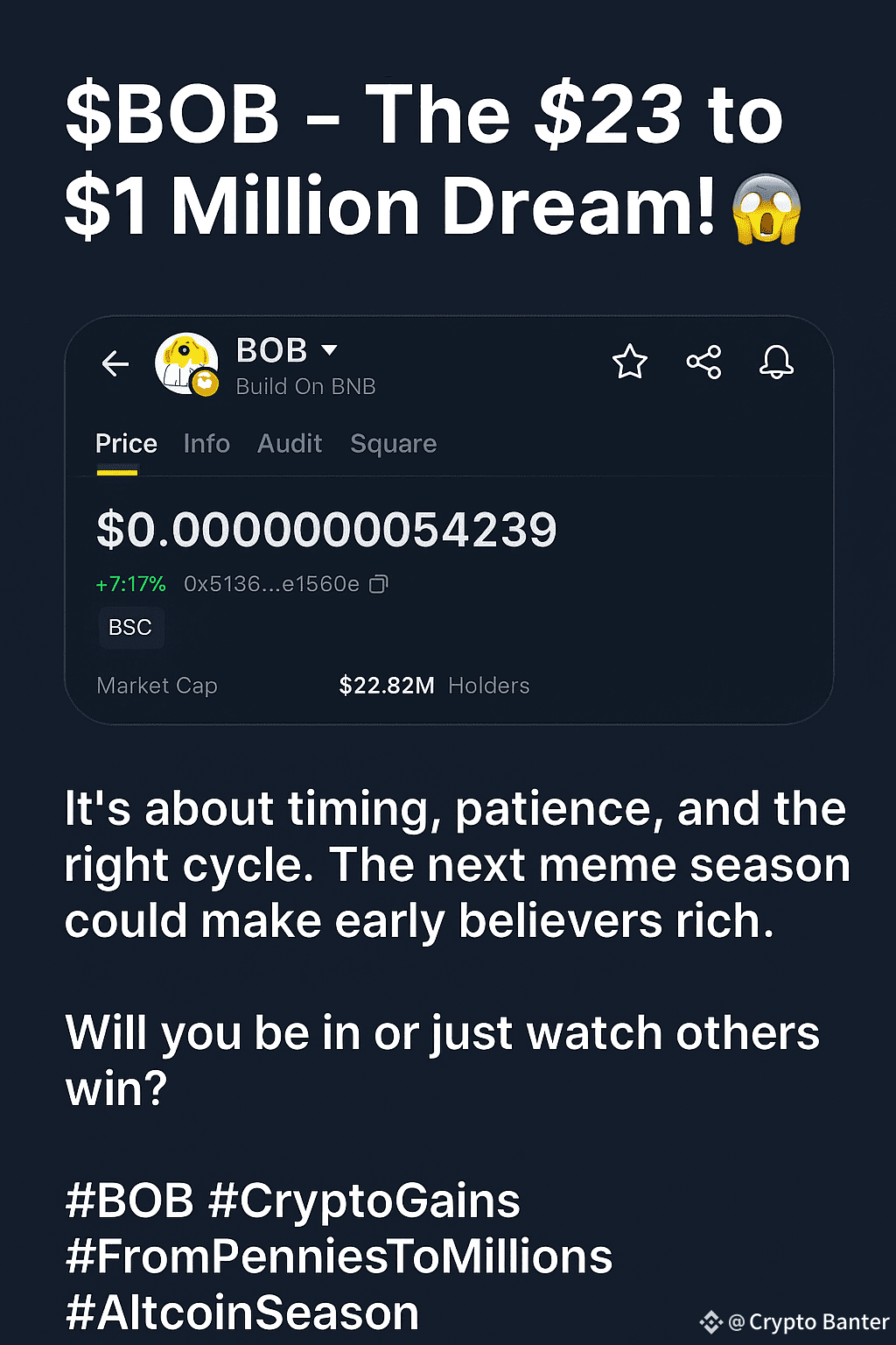 🚨 $BOB – The $23 to $1 Million Dream! 🚨 Imagine turning |  Square-Creator-a92d72998 on Binance Square