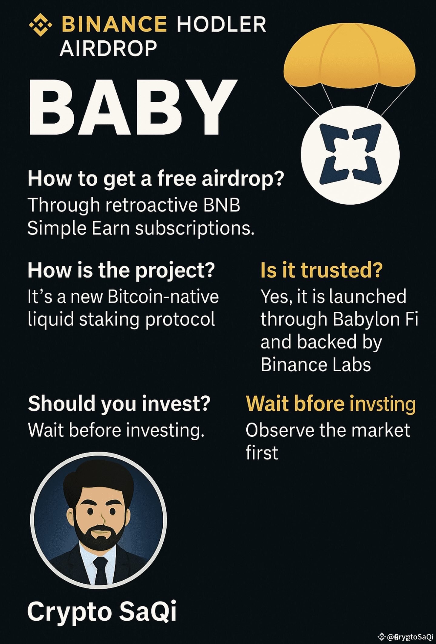 Free BABY Airdrop on Binance! | Babylon (BABY) – Kya Ye | CryptoSaQi on  Binance Square