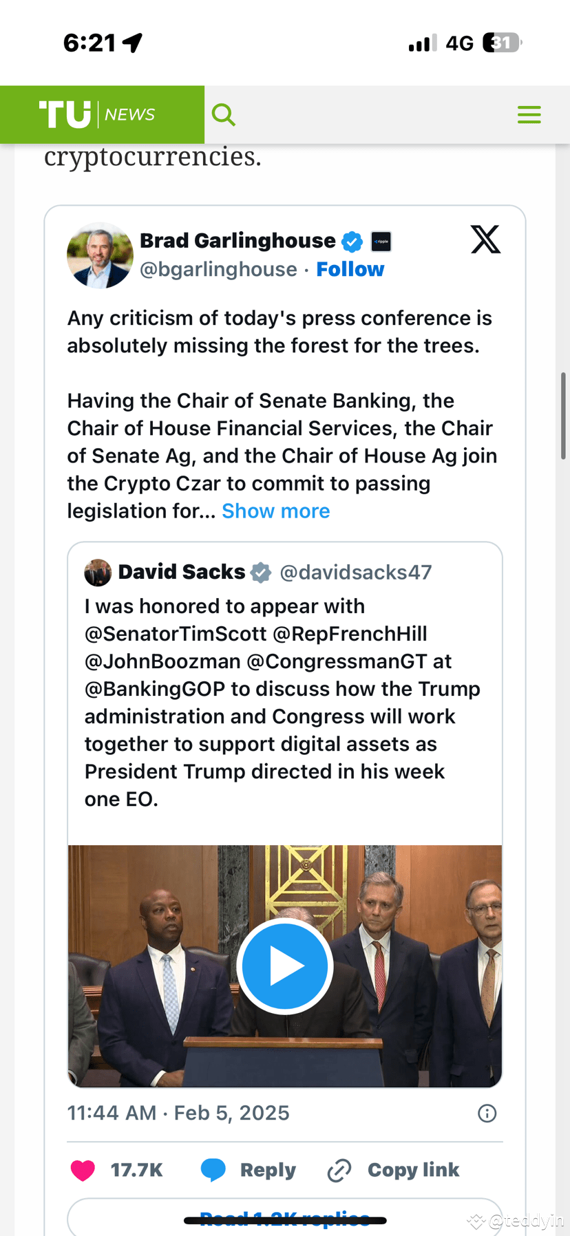 ✨Ripple CEO Brad Garlinghouse becomes advisor to White House | teddyin on  Binance Square