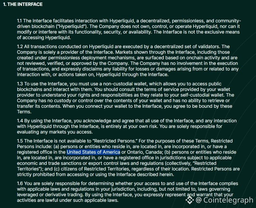 Hyperliquid restrict US as stated in its Terms of Use