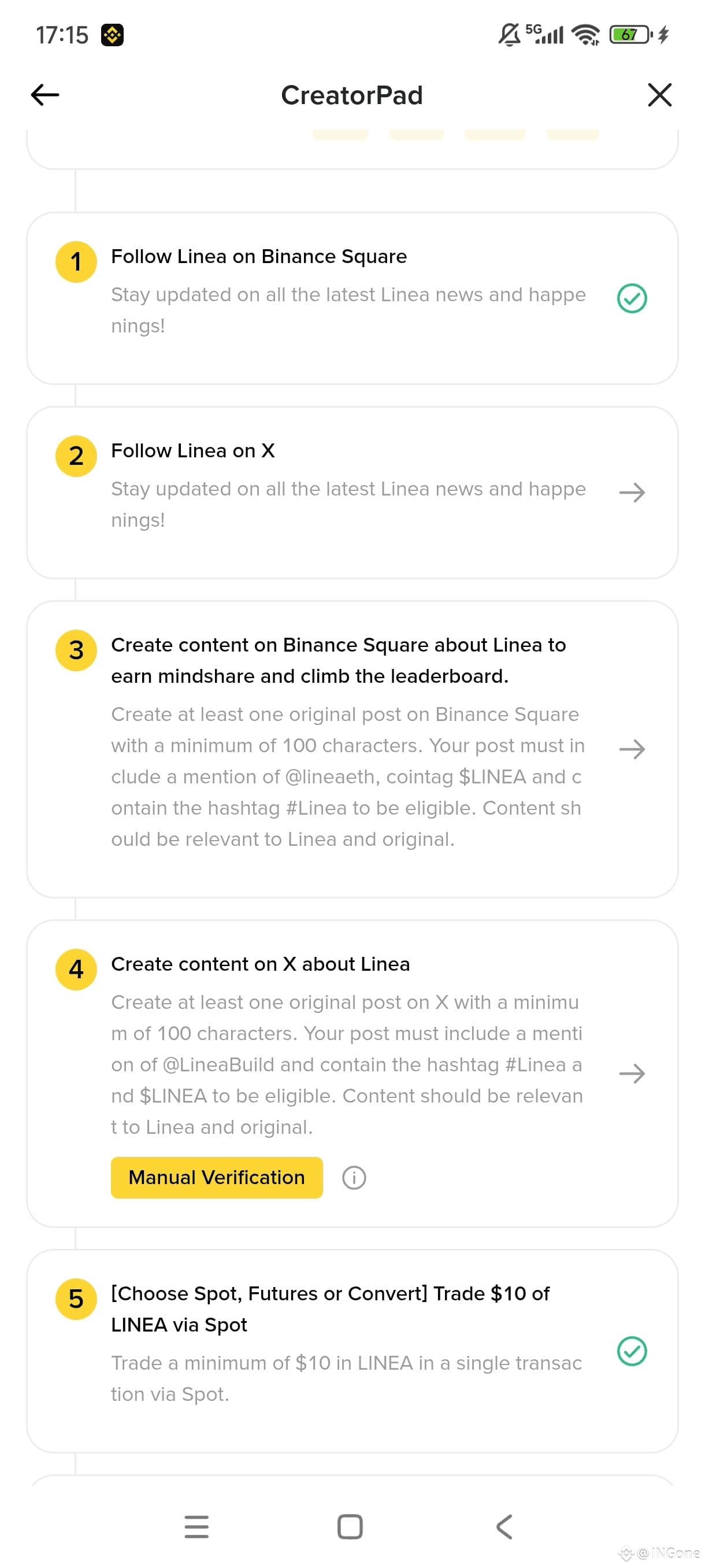 Binance Task Binance Creation Platform task has been updated! Go and do i | INGone ...