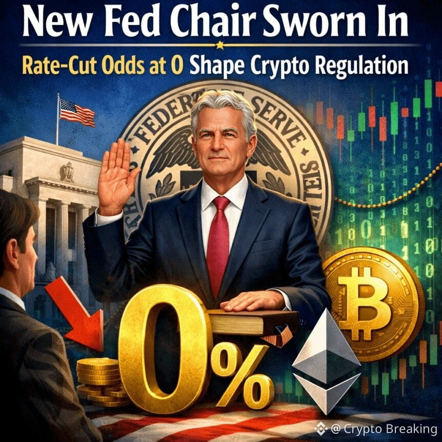 New Fed Chair Sworn In; Rate-Cut Odds At 0 Shape Crypto Regulation