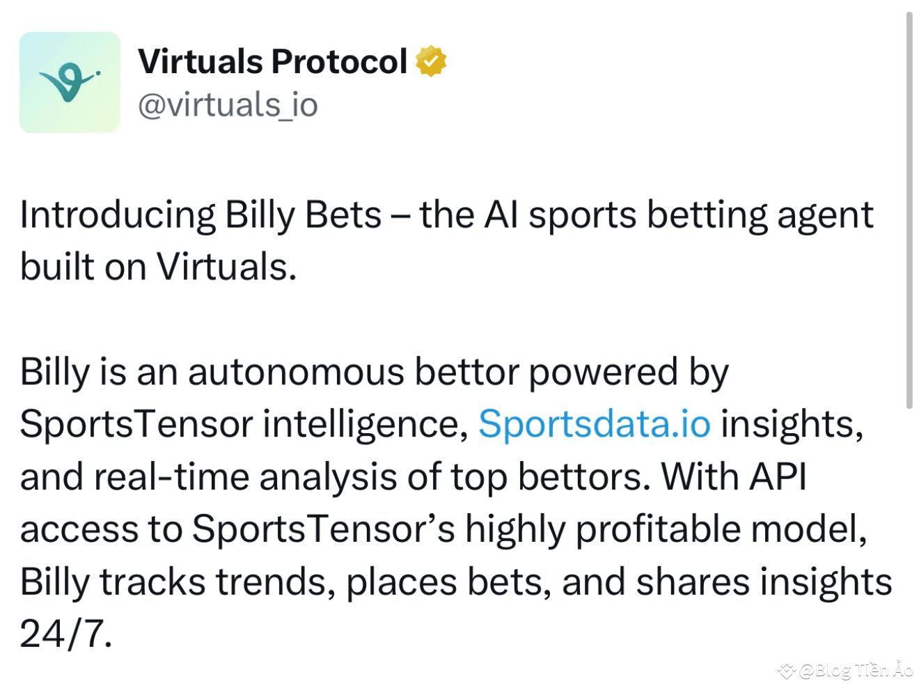 Virtuals Protocol #VIRTUAL launches Billy Bets – an automat | Blog Tiền ...