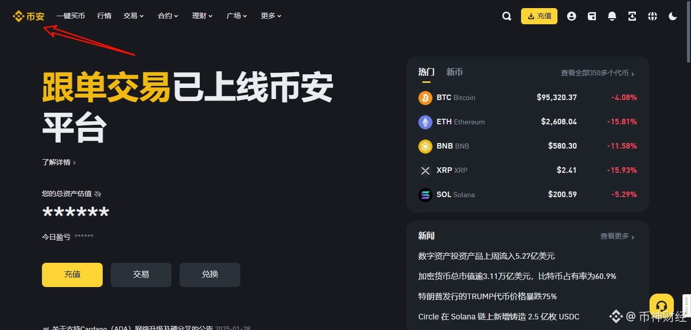 访问币安官方网站