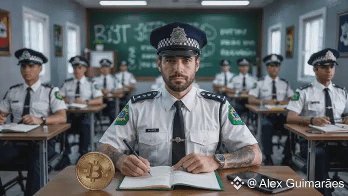 Aula de policiais estudando sobre bitcoin