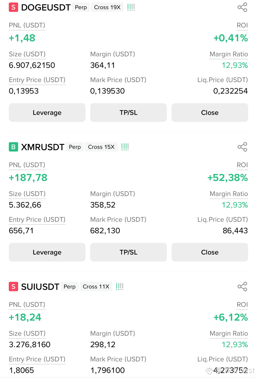 XMR 完了 利確 + 187$ 今 取引 $DOGE ショートポジション開設 今 ショート開設 $SUI 今 利 | TF Invest －  Binance Square