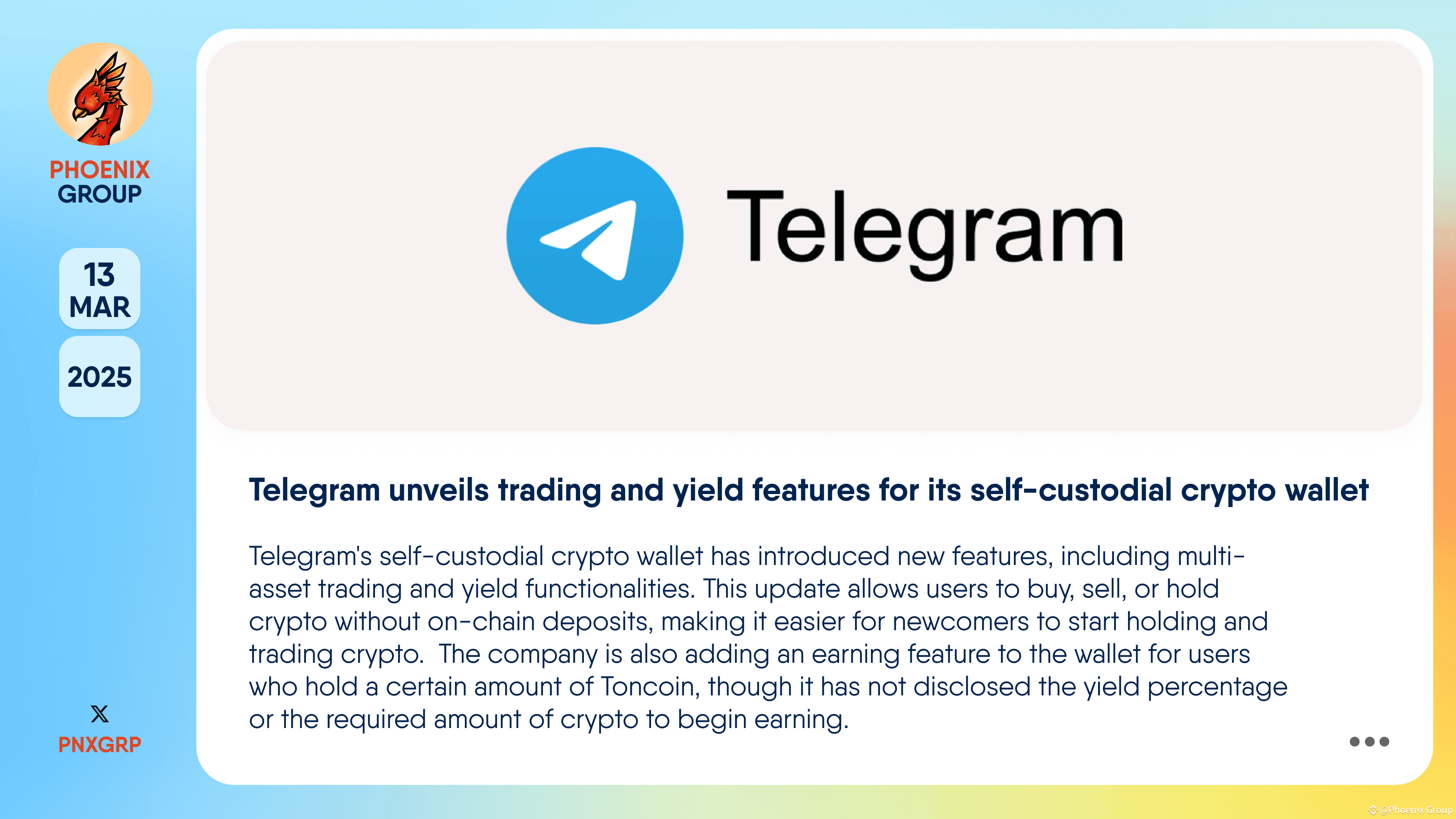 Telegram unveils trading and yield features for its self-cus | Phoenix  Group på Binance Square