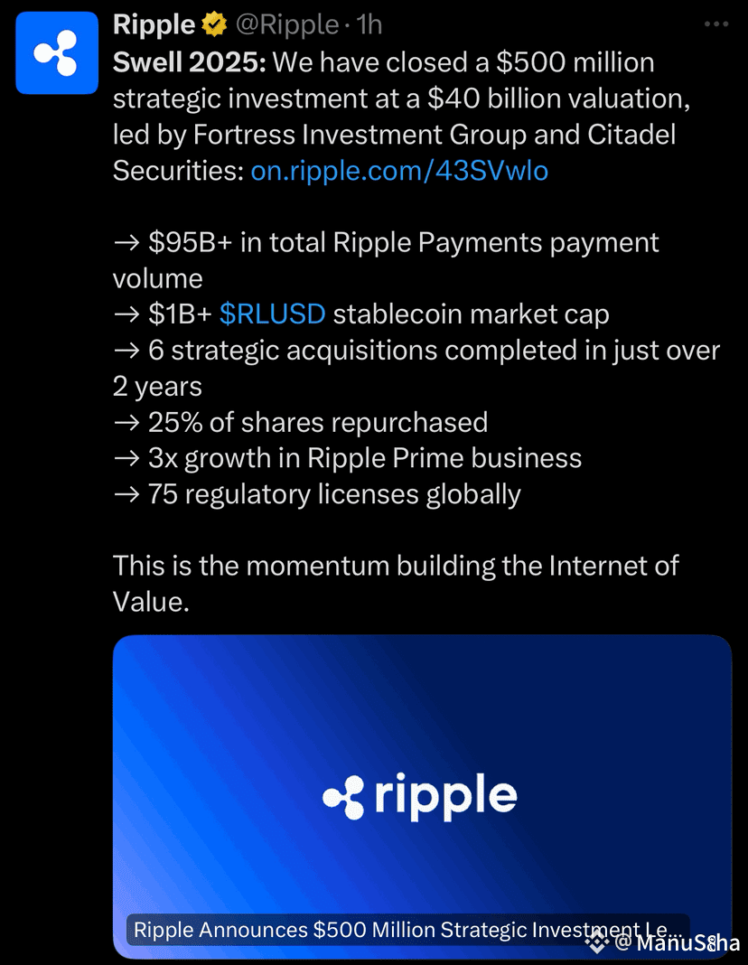 XRP 保持更新🚨 : Ripple 於2025 年11 月5 日宣佈，已成功獲得5 億美元的戰略投資輪， | 幣安廣場上的ManuStha