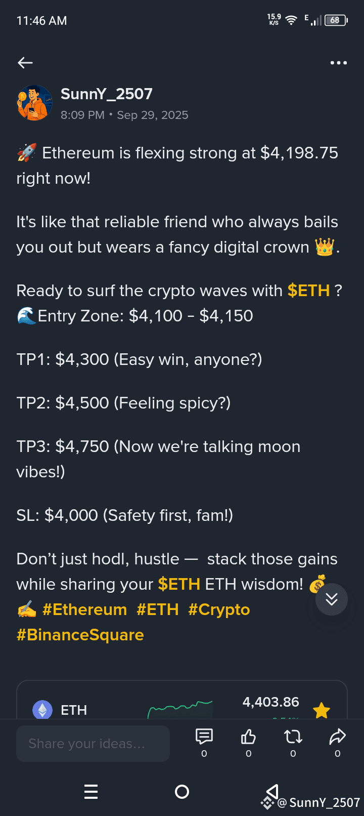 Here we go $ETH crossed $4,500 hence we achieved our TP 2 o | SunnY_2507 on  Binance Square