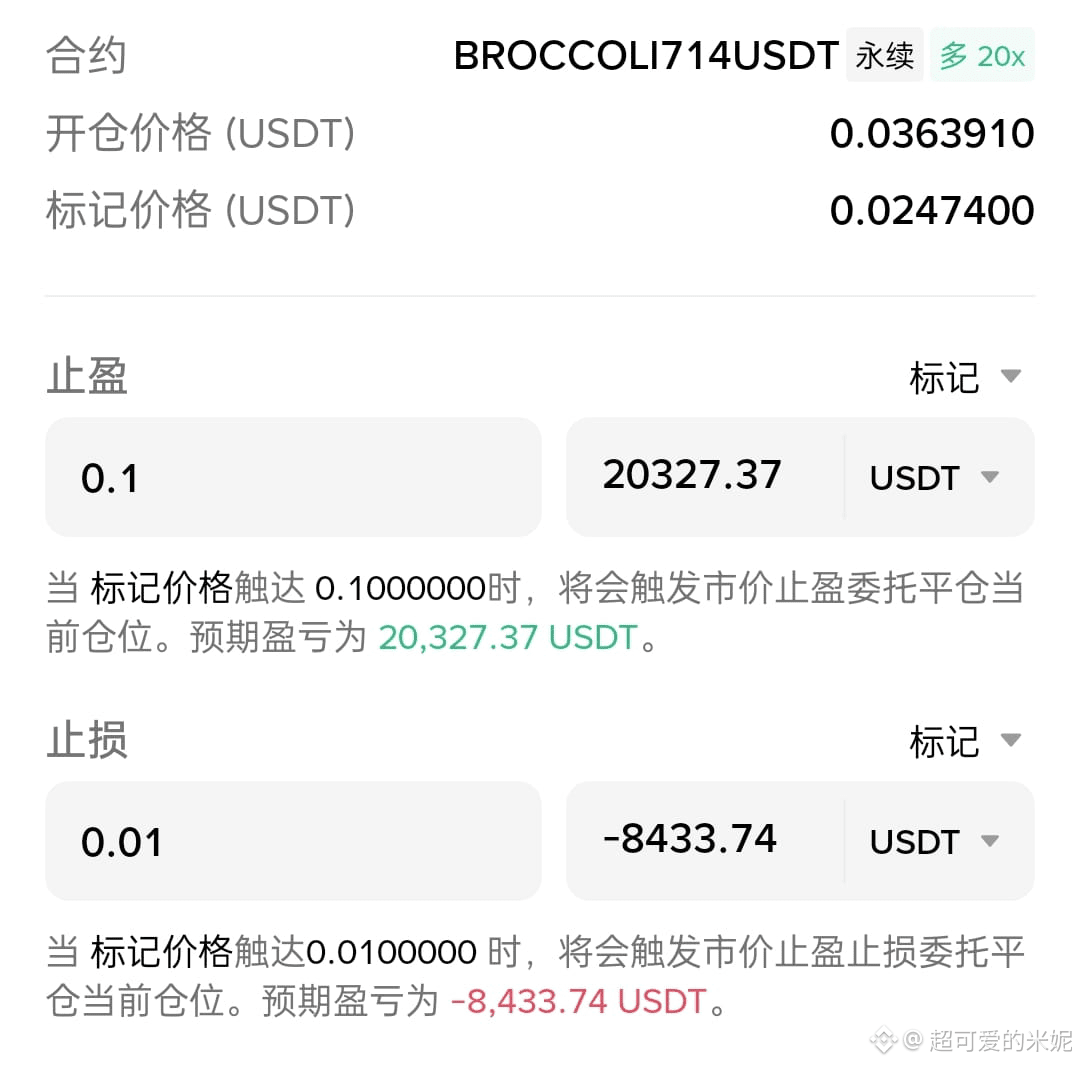 BROCCOLI714 我的仓位还在，没有动，我大概算了一下，如果它继续下跌，到0.01大概要扛8000刀，但是如果| 超可爱的米妮على  Binance Square