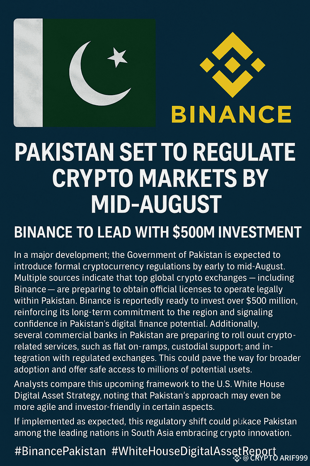 PakistanAndCrypto Pakistan Set to Regulate Crypto Markets | CRYPTO ARIF999  on Binance Square