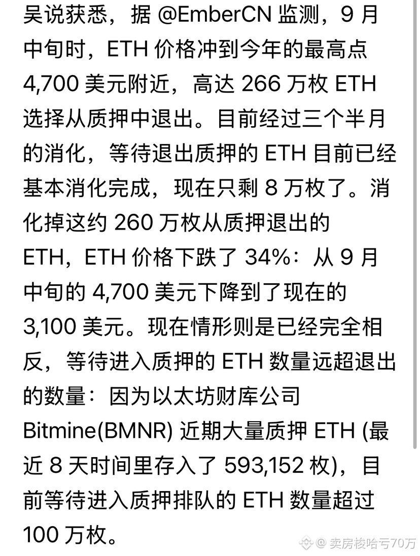 DOGE 排队退出以太坊PoS 网络的ETH 已降至8 万枚，等待进入质押的ETH 数量超100 万枚| 卖房梭哈亏70万on Binance  Square