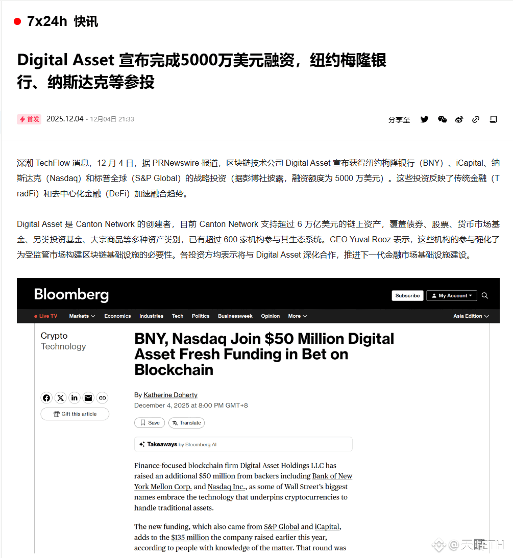 Digital Asset完成5000万美元融资分析1. 核心事件融资规模：5000万美元战略融资，投资方包括纽约梅| 天晴ETH na  Binance Square