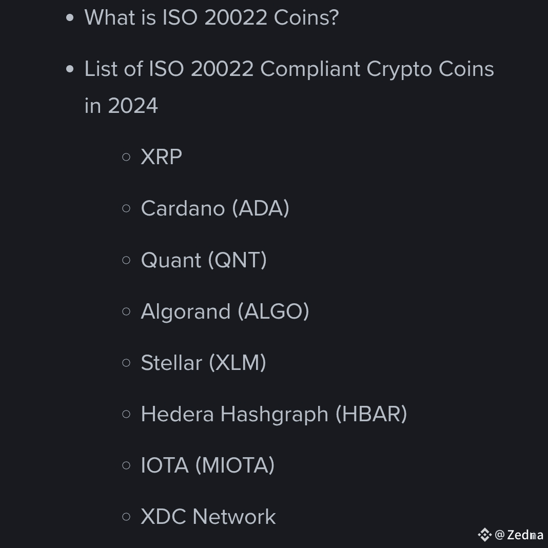 How about ISO Coin 20022? $XRP $ALGO $ADA etc. more info ⬇️ | Zedna on  Binance Square