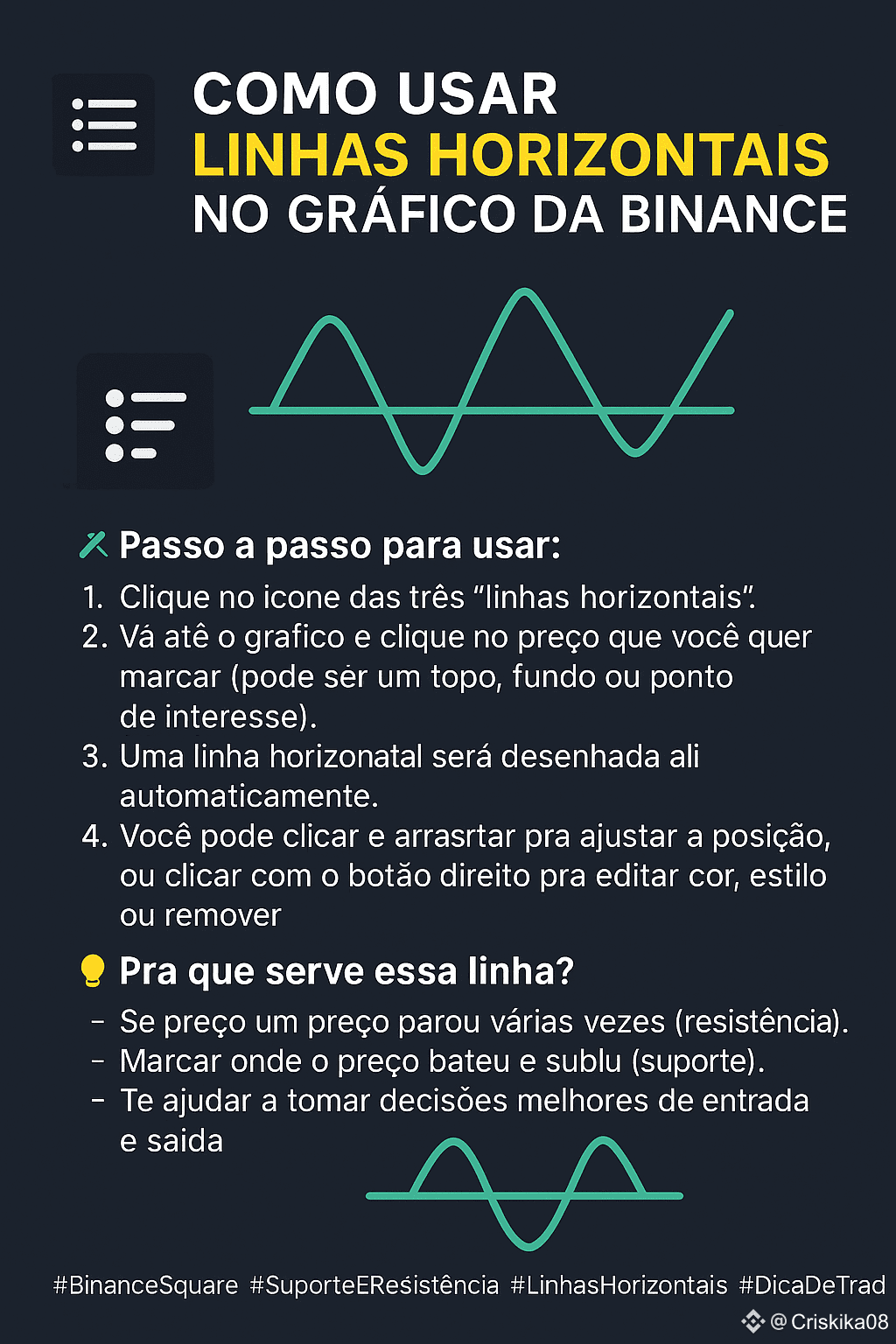📏 HOW TO USE HORIZONTAL LINES ON THE BINANCE | Criskika08 on Binance Square, image size:1024x1536