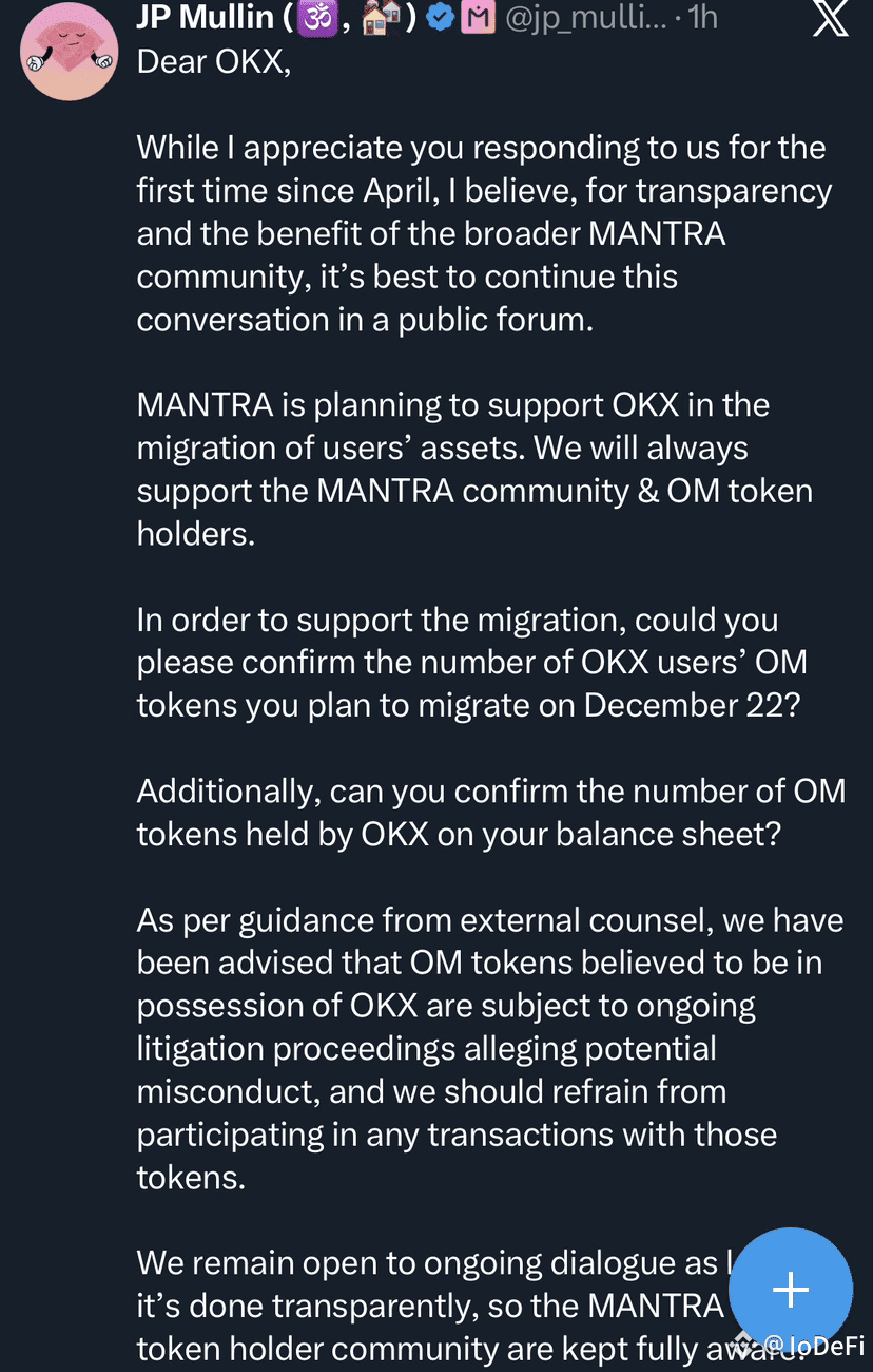 Important $OM migration update for the community: JP Mullin | IoDeFi on  Binance Square